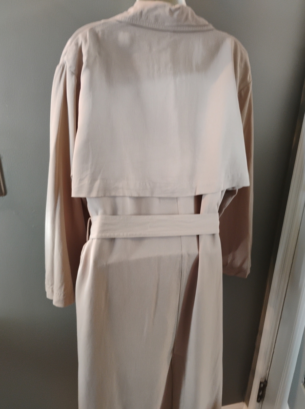 Women's Zara Size Large Tan Tie Waist Trench Sweater Wrap Lightweight - Picture 7 of 9